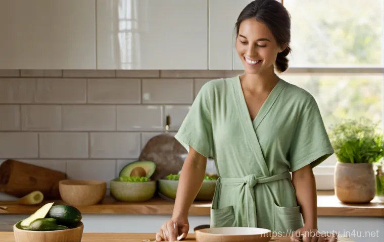 천연화장품을 활용한 홈케어 방법 - **Prompt:** A serene young woman in her late 20s or early 30s, with a gentle smile, standing in a br...