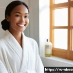 천연화장품 장기 사용 효과 - **Prompt: "A serene woman in her early 30s, with radiant, naturally glowing skin, stands in a bright...