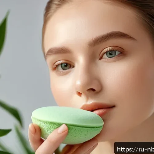 Home 16 천연화장품 쿠션 팩트 추천 - A close-up portrait of a young Russian woman with sensitive skin applying natural cushion foundation...